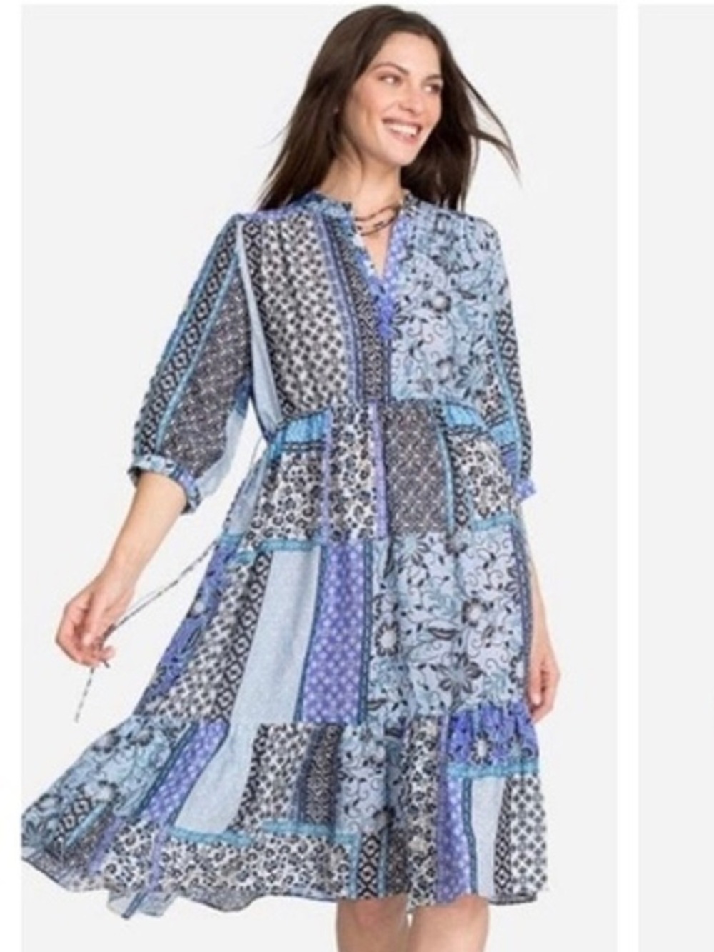 Johnny Was Marrakesh Drawstring Midi Dress with Slip Dress